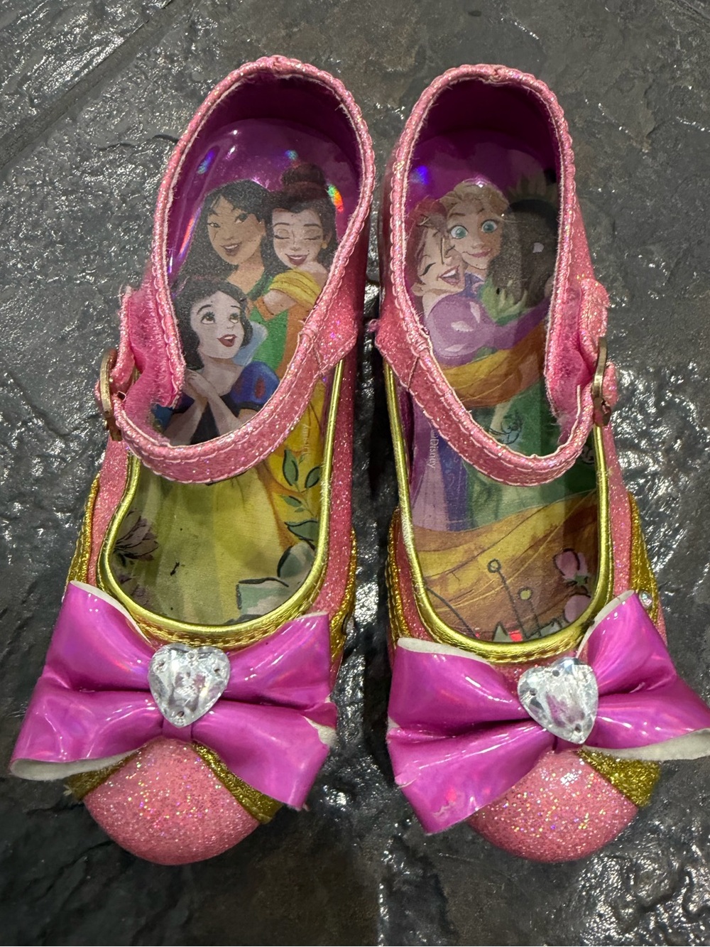 Pink Glitter Princess Dress Up Heels Size 10 Gold Sparkle Bow Shoes